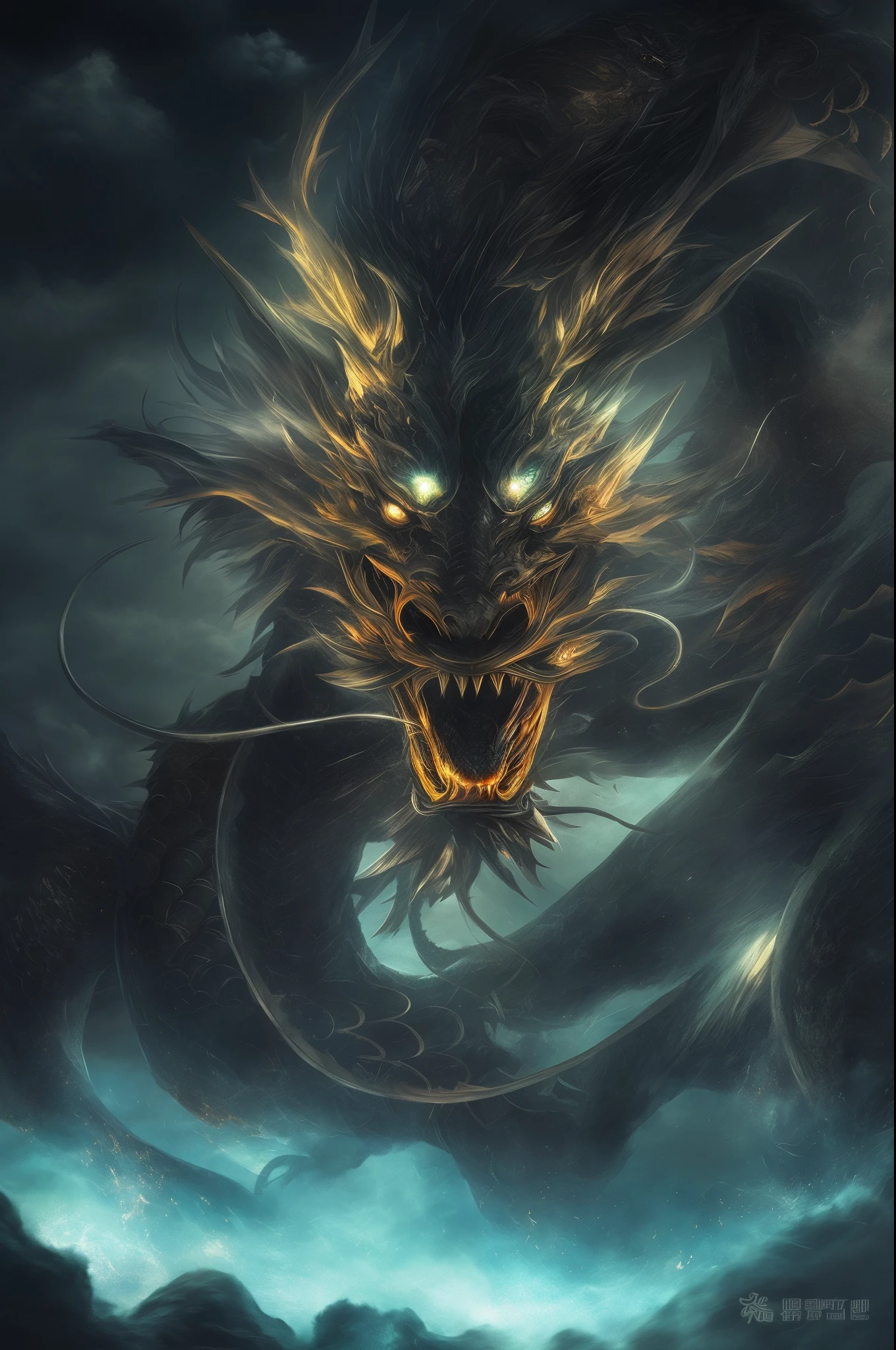 great masterpiece,winning artwork,UHD resolution,Extreme compositional details,(with black background:1.2)(dark stormy clouds:1.2),A black dragon, Black Dragon,Black Chinese dragon, (dragonball:1.4),chinese dragon concept art, dragon oil painting, chinesedragon, Black Dragon, Dragon Art, smooth chinese dragon, Chinese mythology, The majestic Japanese black dragon, chinese fantasy, ryujin,mistic,8K