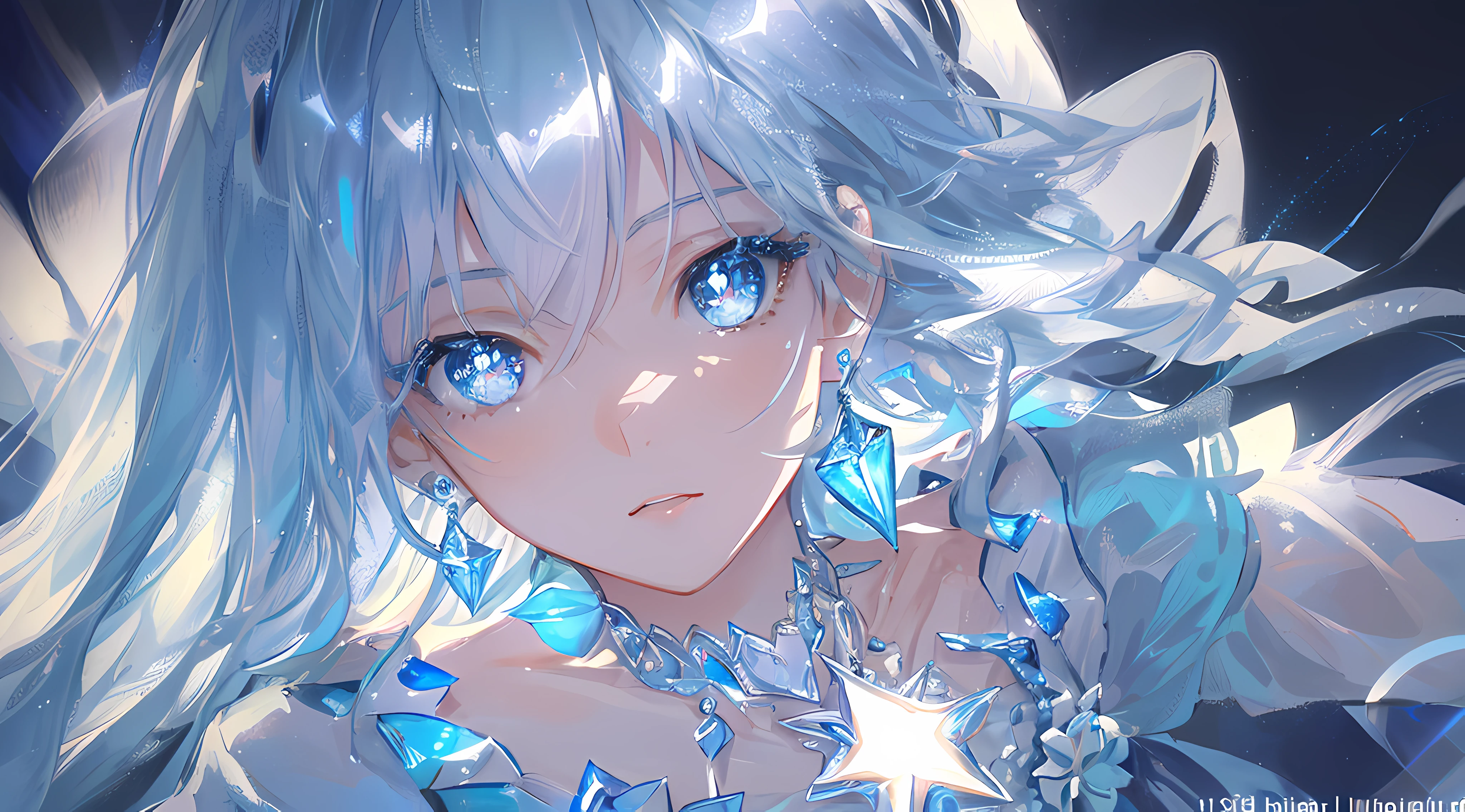 masterpiece, best quality, illustration, sax blue, platinum earrings, platinum necklace, white dress, 1girl, cute, (dynamic lighting:1.2), cinematic lighting, delicate facial features, detailed eyes, sharp pupils, realistic pupils, depth of field, bokeh, sharp focus, (hyper-detailed, bloom, glow:1.4), many small gems