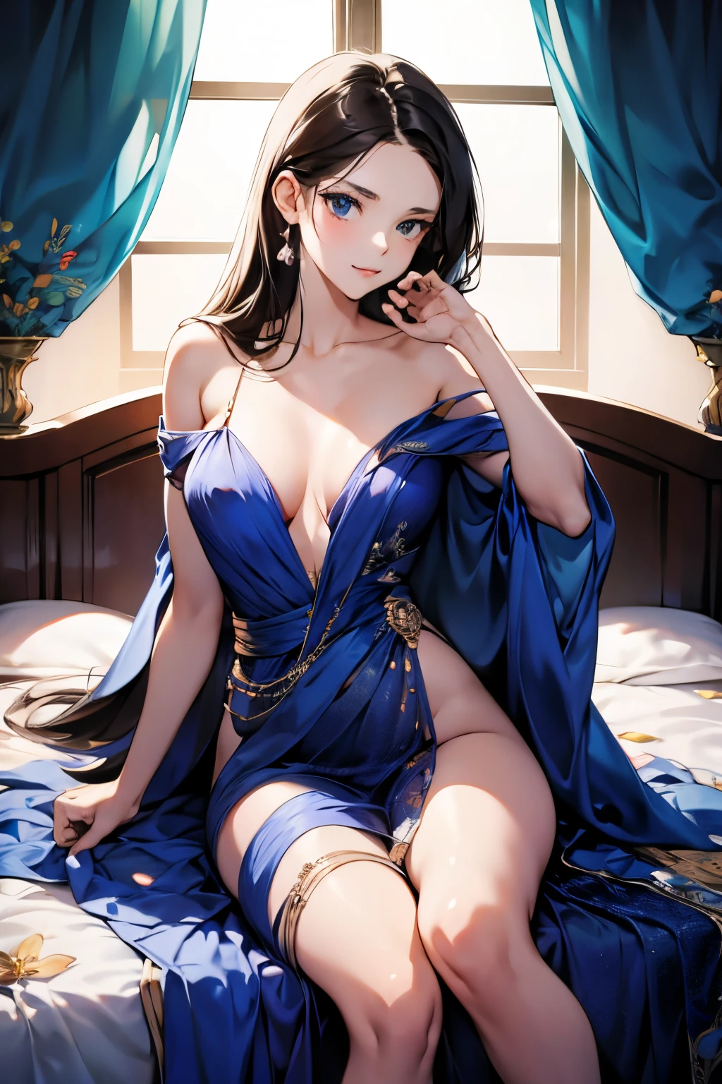 1girl, on bed, in gown