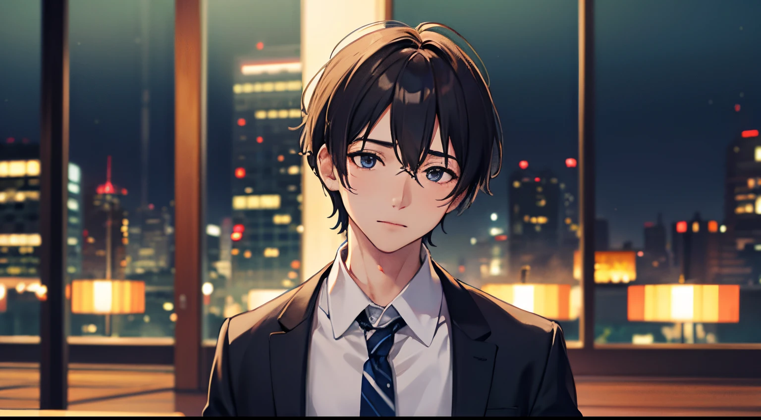 male people、age 30s、sad downcast eyes、salaryman、Background bokeh