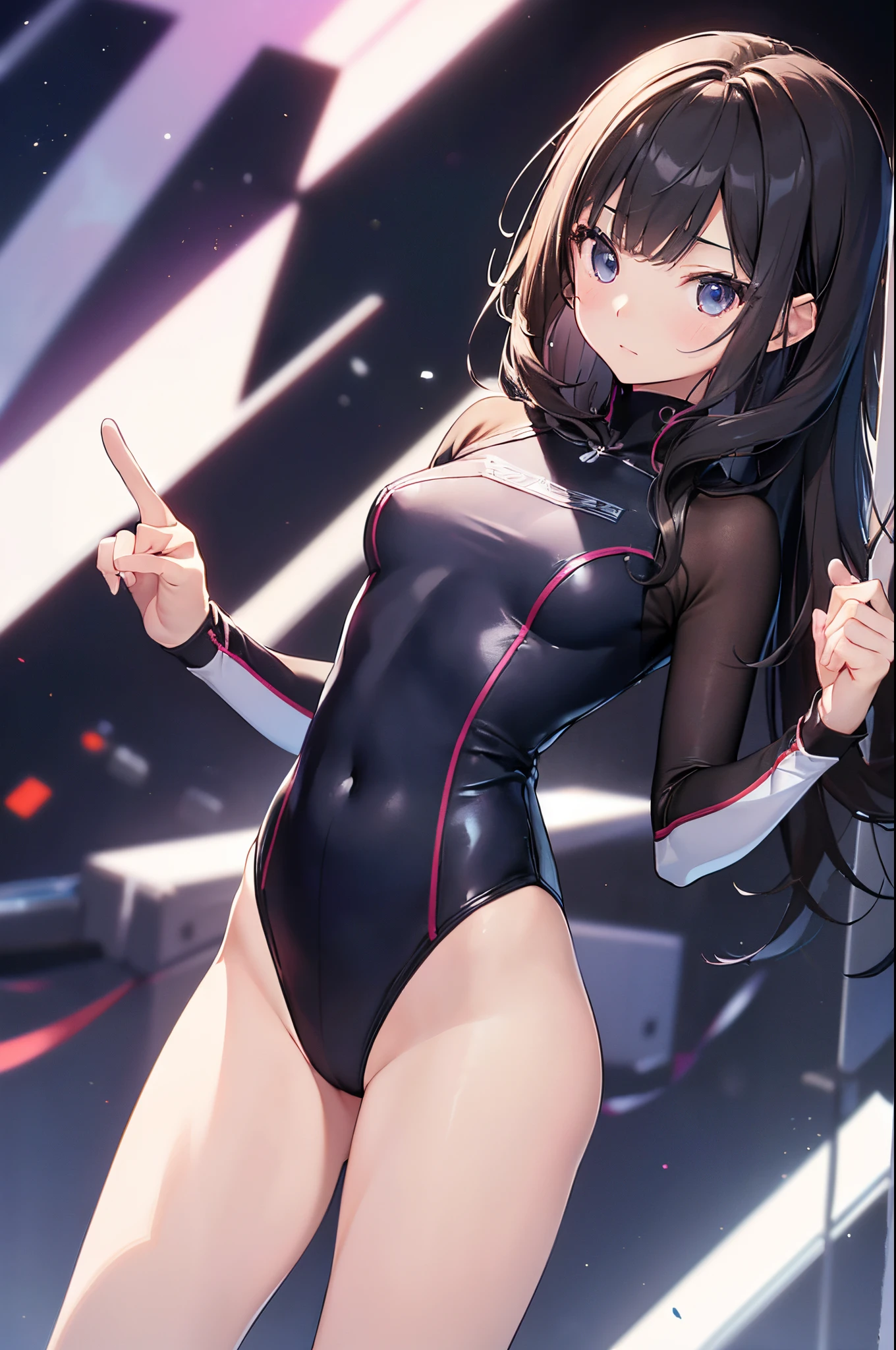 ((4k、8k、top-quality、Perfect Finger 1.1、Perfect Anatomy 1.1、Blur the background))、((a junior high school student、14years))、(Small breasts)、Rhythmic gymnastics leotards、Dance Classes、Composition that includes the whole body、