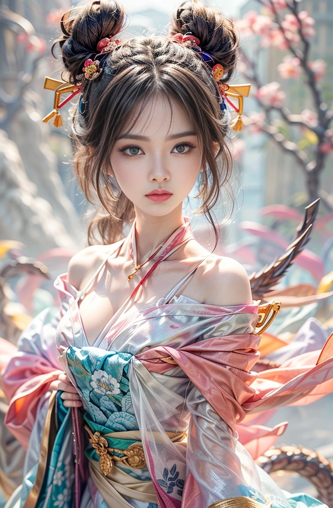 (Photoreal Stick:1.4, masutepiece:1..3, 8K), top-quality, masterpiece, 超A high resolution, Perfect dynamic composition, Professional camera work, Grow Light Effect, Mystical portrait, Cinematic Light, Highly detailed skin and facial texture:1.3, The ultra-detailliert, A detailed eye, (riding a dragon:1.2, carry a noble long cane), (myterious:1.3, Fanciful:1.2, tradition:1.2, majestueux:1.2), 1girl in, 25-years old, cute and sexy slim goddess, Fair skin, (Calm:0.9, Totally captivates you:1.0), (japanese kimono:1.3, off shoulders), (voluptuous breasts:0.9), (Backshots), (A beautiful Blue eyes, Eyes that feel beautiful eros:0.85), Sexy face:0.4, (A mouthfeel that feels beautiful eros:0.85), ((Too cute beauty:0.9)), Fantastic background, Eliminate unnecessary hands
