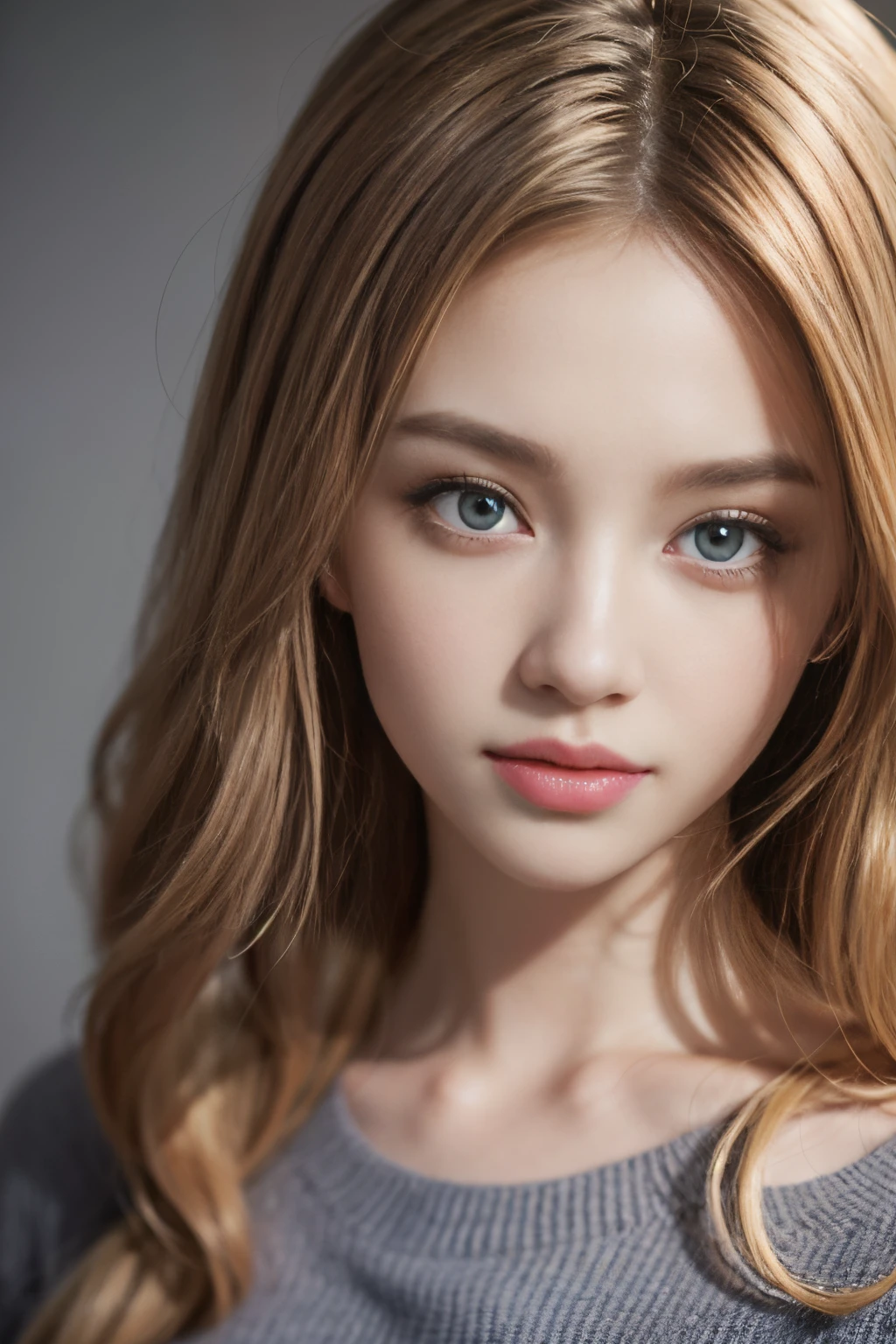 (masutepiece:1.3), (8K, Photorealistic, Raw photo, Best Quality: 1.4), (1girl in), Beautiful face, (Realistic face), (Long Blonde Hair), Beautiful hairstyle, Realistic eyes, Beautiful detailed eyes (Yellow eyes), (Realistic skin), Beautiful skin, (Sweaters), absurderes, Attractive, 超A high resolution, A hyper-realistic, Highly detailed, Golden ratio, 23years old, full bodyesbian