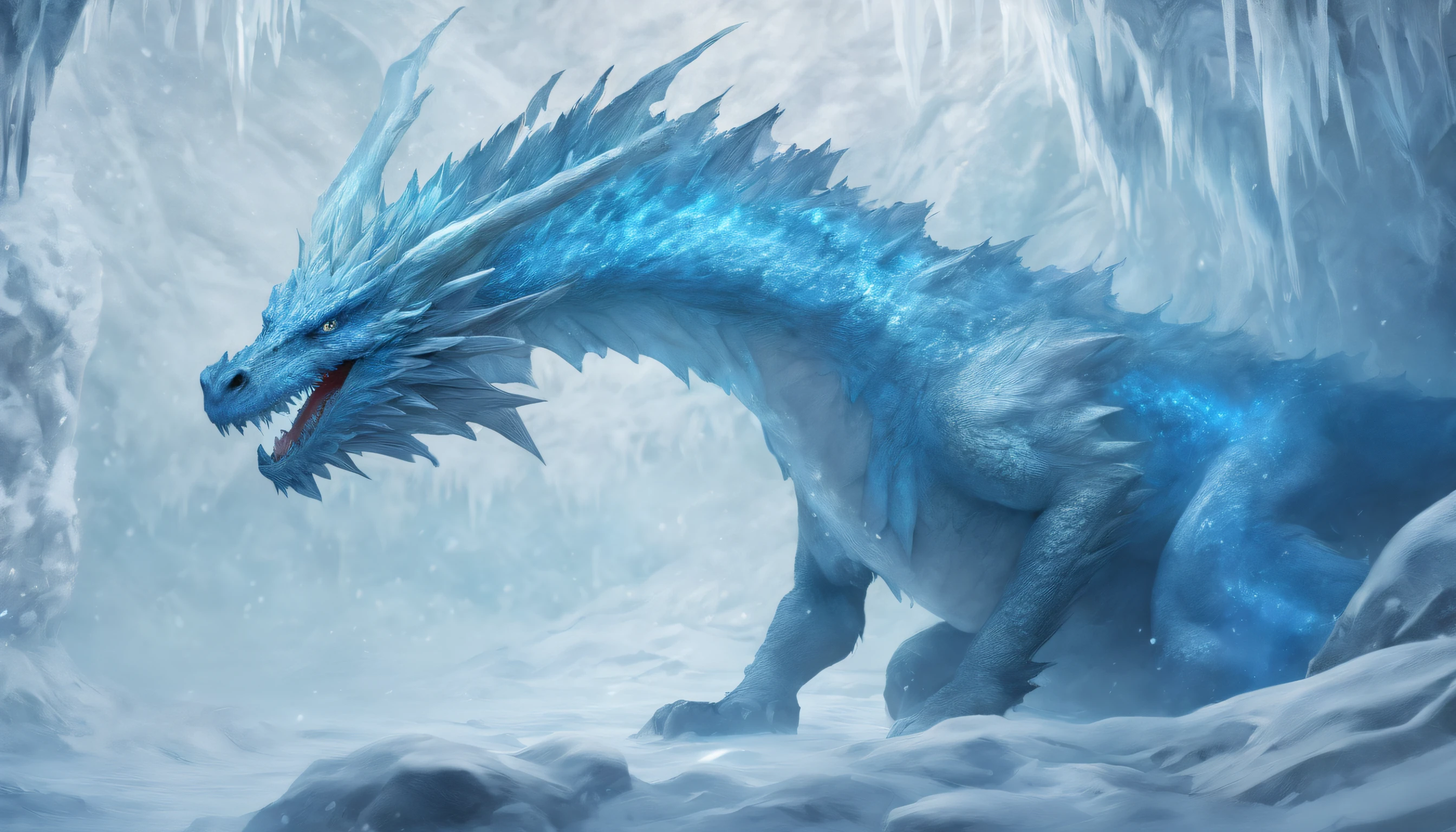 frost dragon,blizzard,ice breeze ,inside a cave