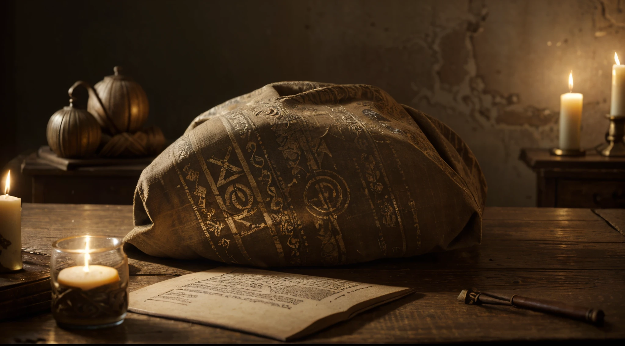 best quality,4k,highres,masterpiece:1.2,ultra-detailed,realistic,antique scroll,ancient time,vivid colors,worn-out appearance,detailed texture,aged edges,crumbling parchment,dusty atmosphere,soft candlelight,sepia tones,quiet and nostalgic,mystical ambiance,ink stains,faded calligraphy,meticulous craftsmanship,mysterious symbols,weathered surface,wisdom of the ages,hidden secrets,ancient knowledge,peaceful stillness,maximum attention to detail
