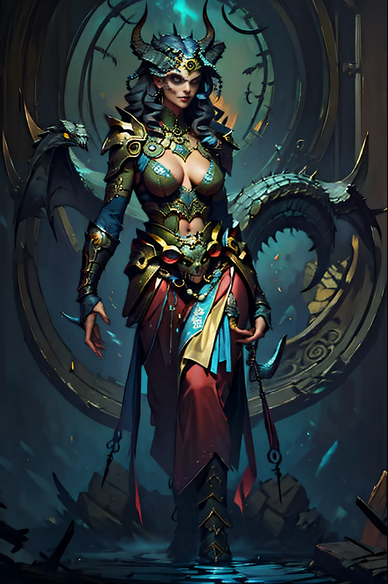 ,'s, gothic art, lightand shade contrast, Standing painting, estimate, holland angle, emphasis lines, tmasterpiece, acurate, Anatomically correct, A high resolution, Best quality at best, super detailing, Award-Awarded,D14bl0 style gorgon(Medusa), (4 arms), greek myth,Snake-haired banshee, Epic war fantasy digital art,People drawing, Standing painting,((详细's脸)),((詳細な目)),((Correct anatomy)),((right perspective)),