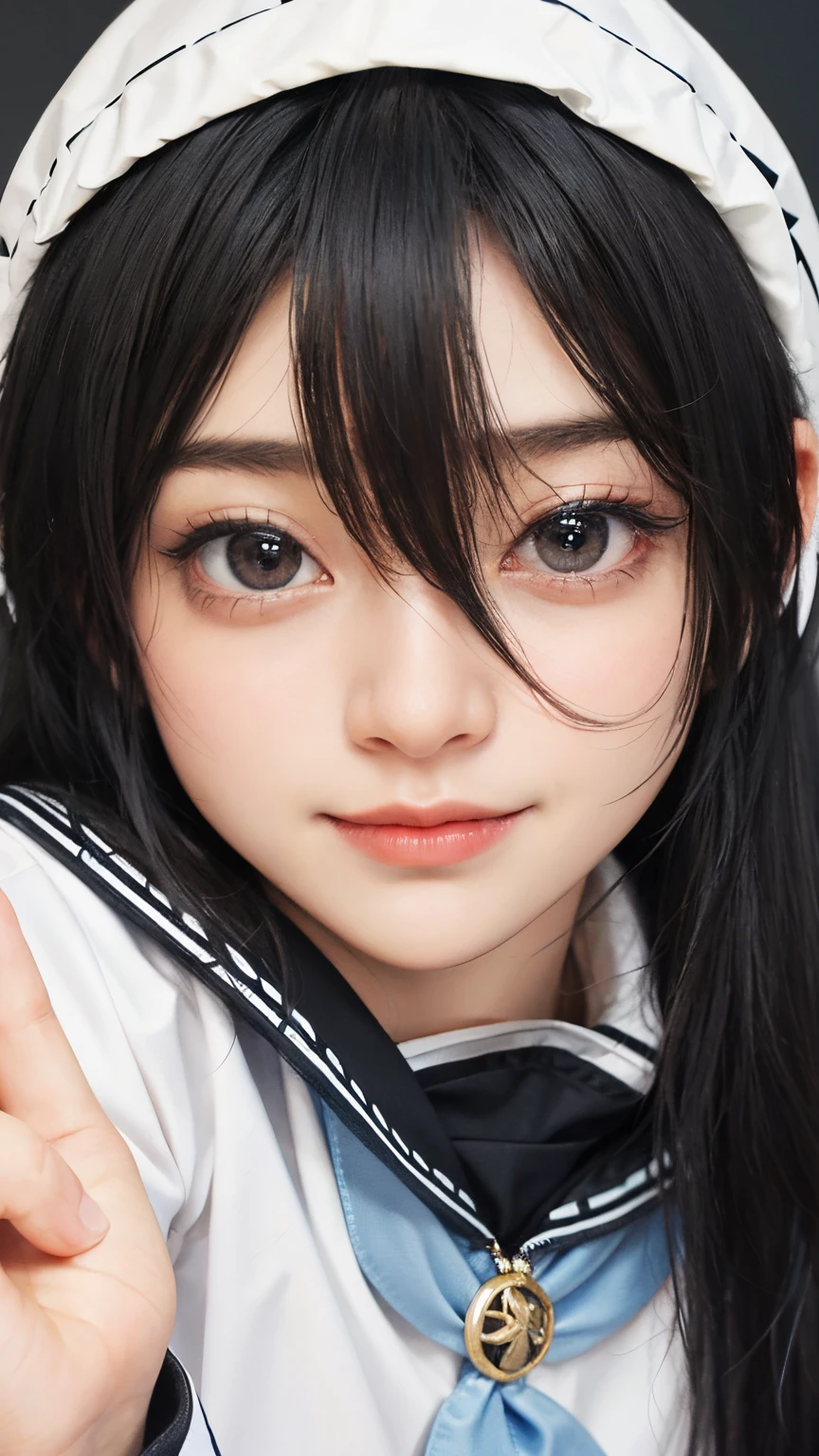 lora realistic blackish blue hair smile
