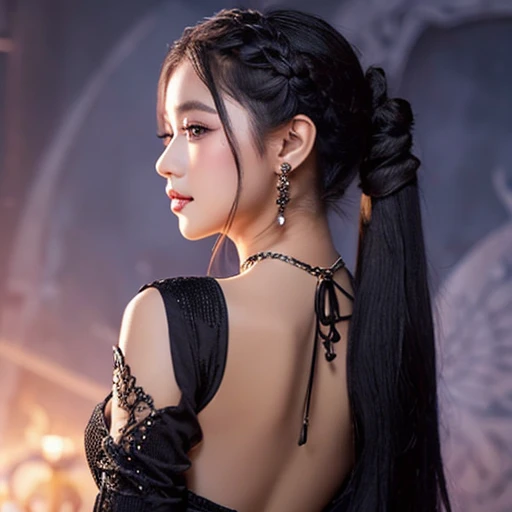 young woman with her hair tied back、fantasy outfit