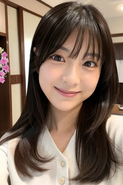 A Japanese Lady 年轻 realisitic selfee Face Up a smile
