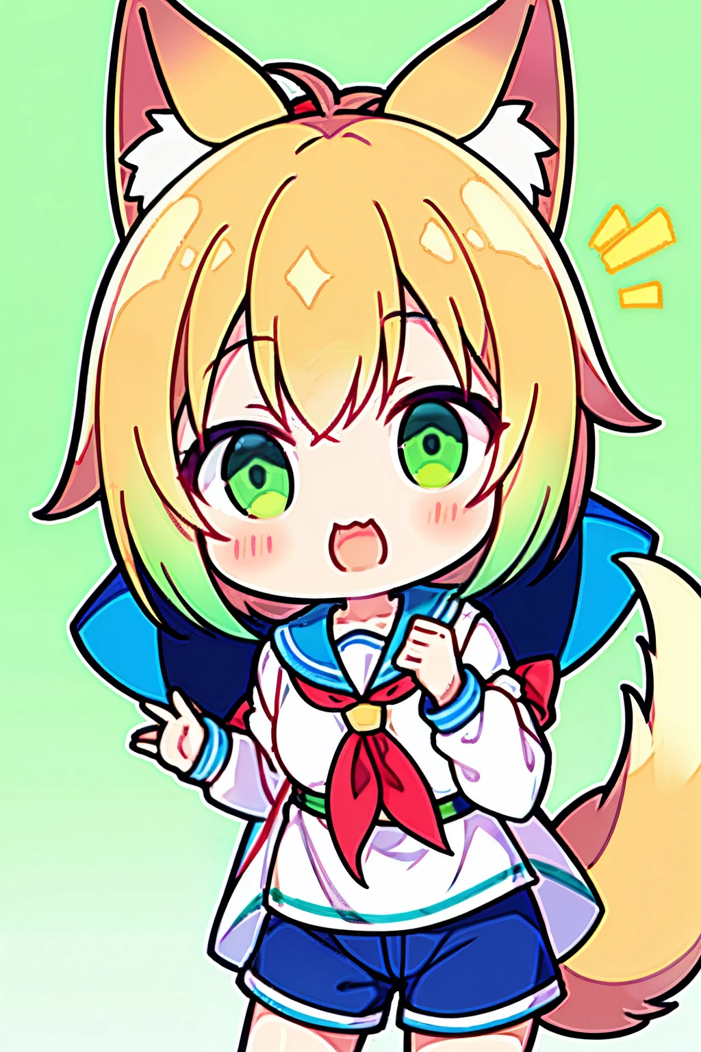 (Perfect image quality),((masutepiece)),(hiquality),Clean the edge,One boy with dog ears,独奏,Wear a sailor top and shorts,Looks at the camera in amazement, trying to take off her cloak,green gradient background,