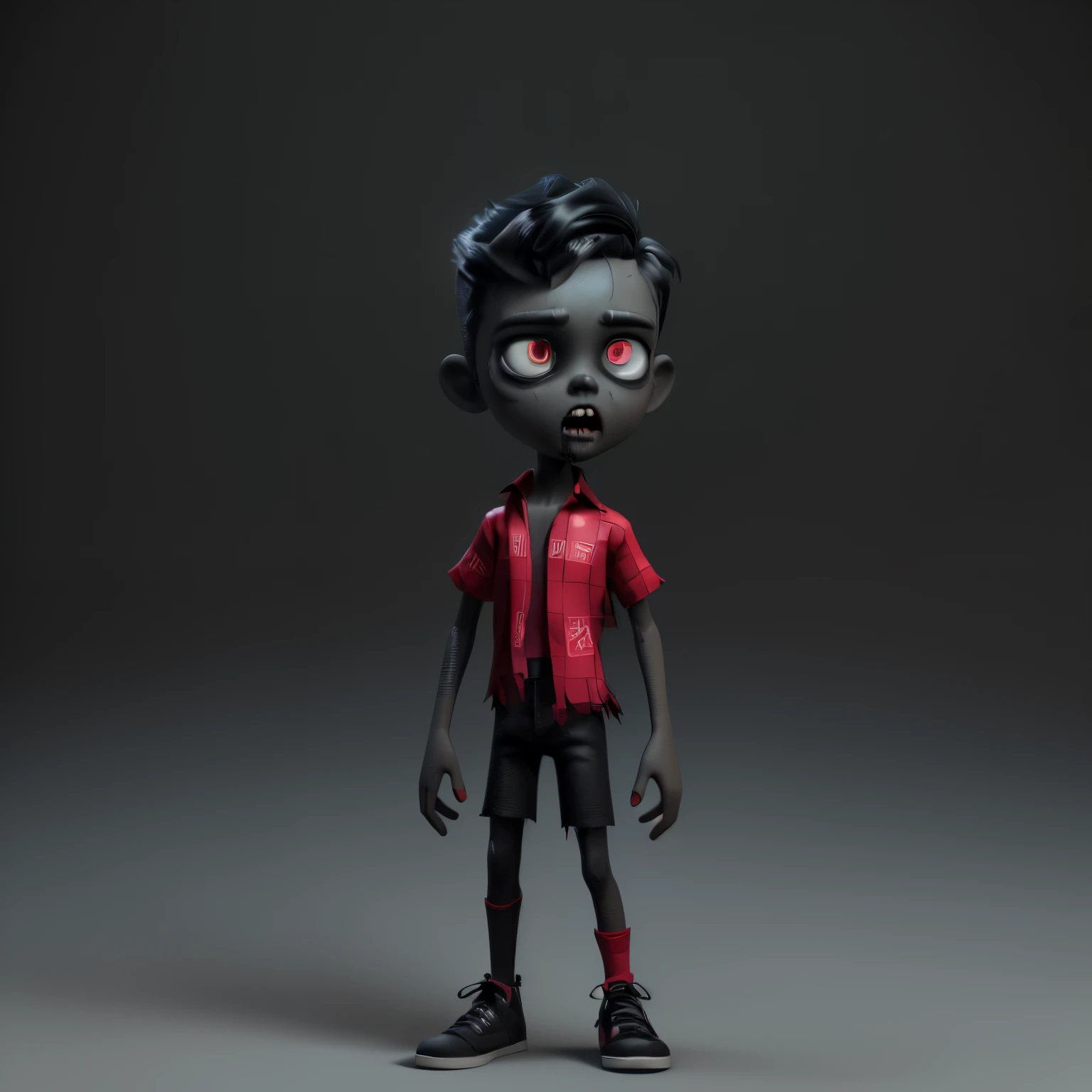 a close up of a zombie cartoon character with a red shirt and black pants, stylized character, small character. unreal engine 5, full body character, merged character, stylized 3d, full character body, 3 d render stylized, full body single character, animation character, stylized as a 3d render, stylized character design, single character full body