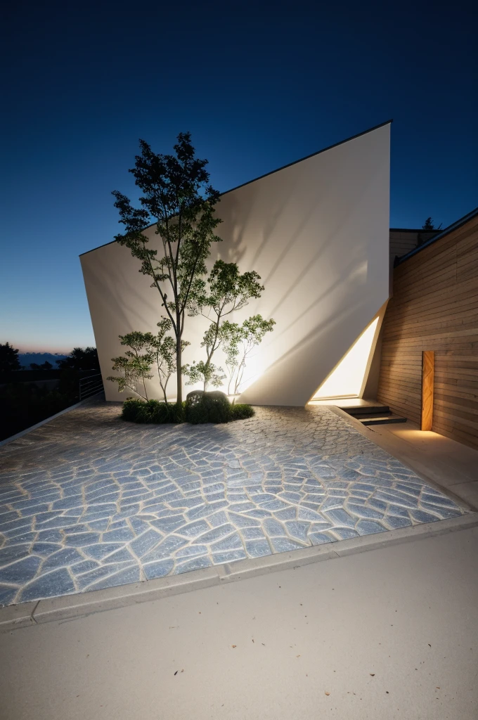 ((1 morden house like egg format)), main material by ((white wall)), 1large yard, 1 road runs in front of the house, (((VERTICAL WALLs was covered by white color))), (RAW photo, real, best quality, masterpiece:1.2), look morden minimalist, 1 road in front of the house, dynamic lighting:1.3, (hyper realistic, photo-realistic:1.2), high quality, (dark lighting:1.2), perfect lighting, archdaily, no human