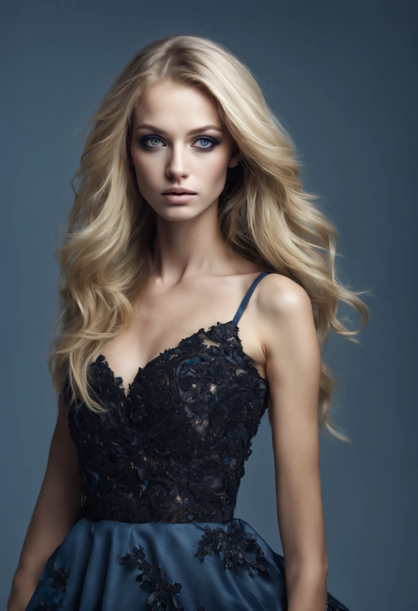 Photographier, absurDes, high resolucion, Ultra detailded,
:D, cheveux blond, yeux bleu, robe noir