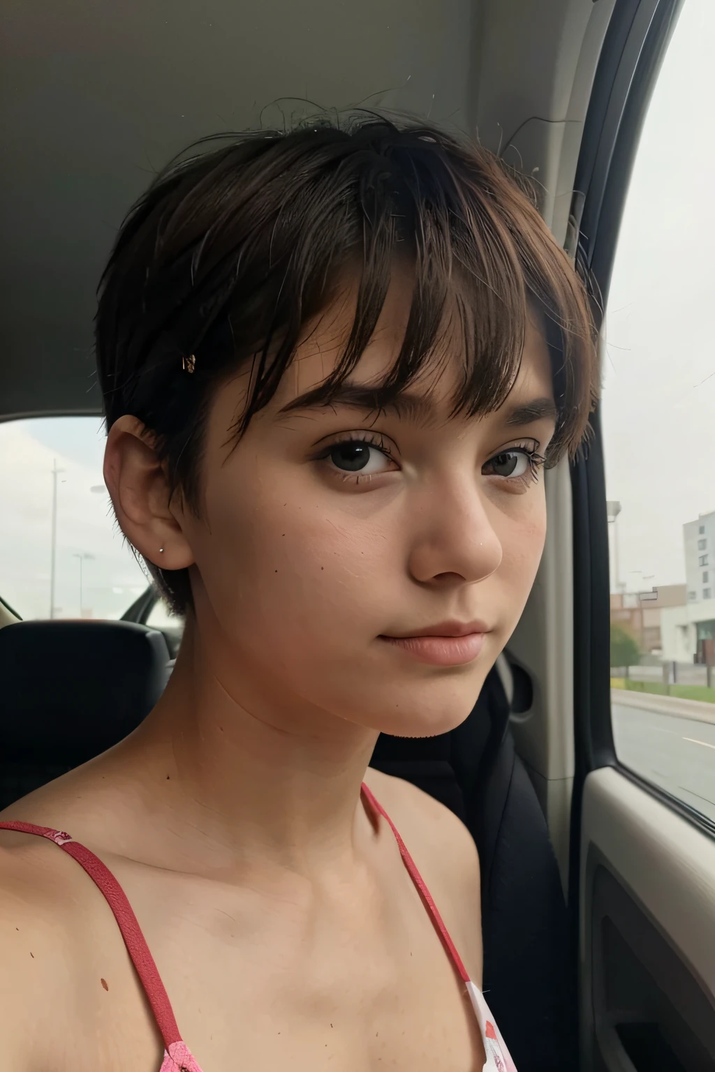 Girl, ,sfw. Short boy hair, selfie