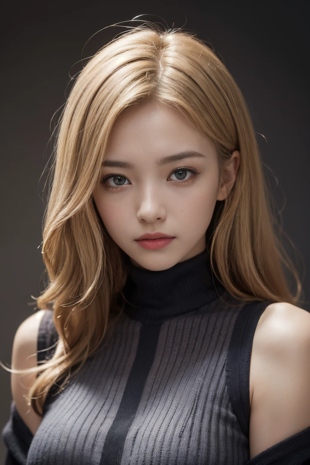 (masutepiece:1.3), (8K, Photorealistic, Raw photo, Best Quality: 1.4), (((A Japanese Lady))), super model, (1girl in), Beautiful face, (Realistic face), (Long Blonde Hair), Beautiful hairstyle, Realistic eyes, Beautiful detailed eyes (Yellow eyes), (Realistic skin), Beautiful skin, (Sweaters), absurderes, Attractive, 超A high resolution, A hyper-realistic, Highly detailed, Golden ratio, 23years old, full body Esbian