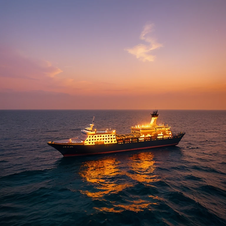 A painterly ship floating on the sea