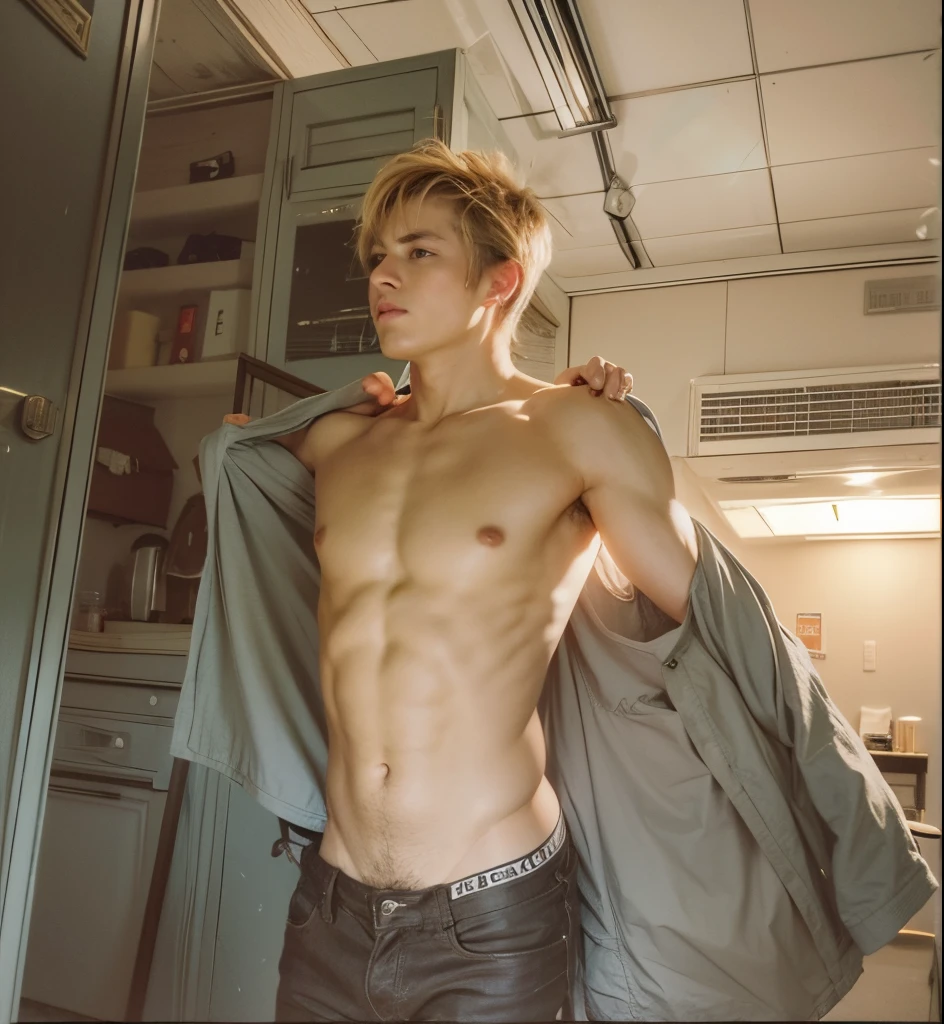 Boy removing shirt