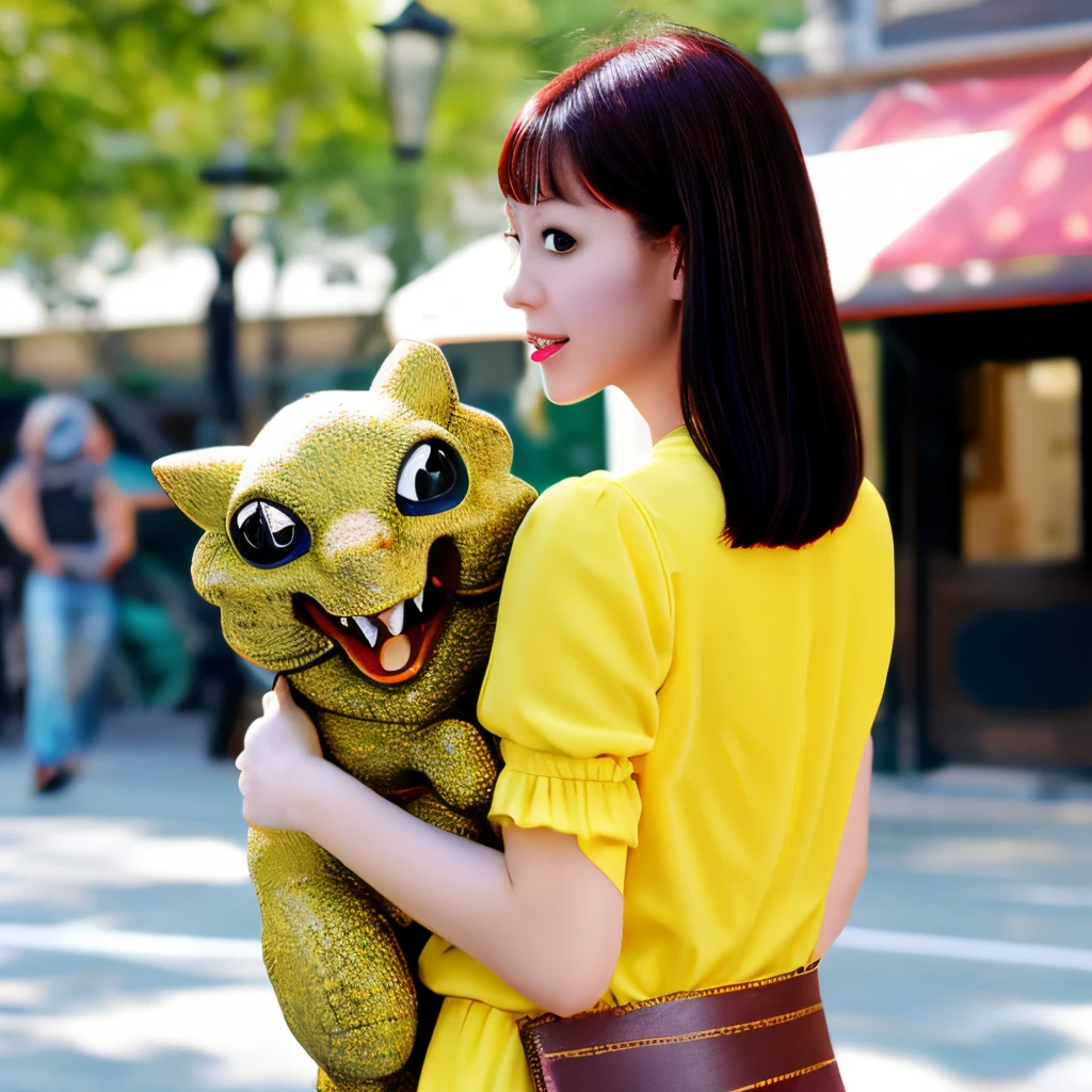 Pretty Woman、Yellow clothes、carry a dragon on one's back、white backgrounid