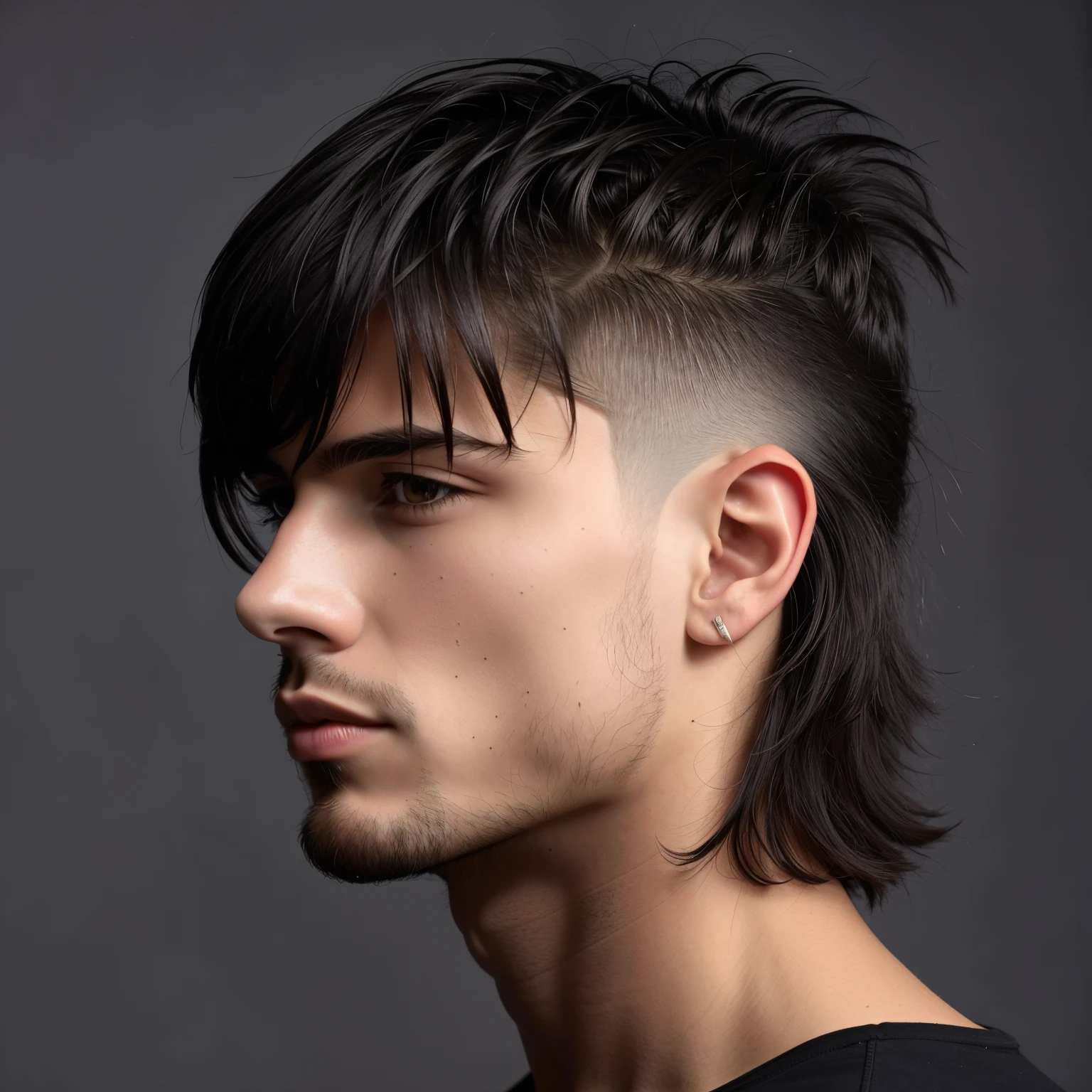 homem arafiado com moicano e camisa preta, corte de cabelo mullet, corte de cabelo longo mullet, penteado punk, corte de cabelo moderno, corte de cabelo shag, 1 9 8 0 s corte de cabelo de tainha, cabelo punk detalhado, corte de cabelo meio raspado, corte shag, franja de cabelo hipster, longos cabelos espetados selvagens, corte de cabelo desgrenhado, cabelos longos e espetados, young man with medium - length