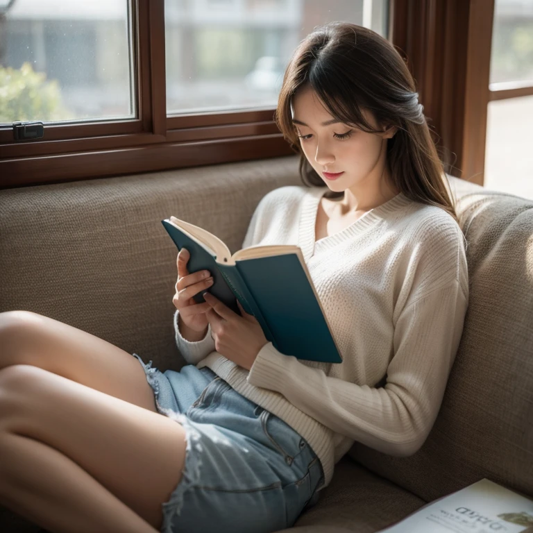 woman alone on sofa reading the bible