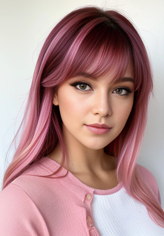 Una mujer con cabello rosado y un vestido blanco posando para una foto., Gato Doja, cabello rubio con reflejos rosados, Naranja tonificado y rosa pastel, Tono de piel rosa pastel, Cabello rosa tenue, Cabello rosa claro con llamas rosadas, cabello rosa claro, Cabello rosa largo y suelto, con cabello rosado, Cabello largo de color rosa claro, Cabello largo y rosado, Cabello largo con colores pastel