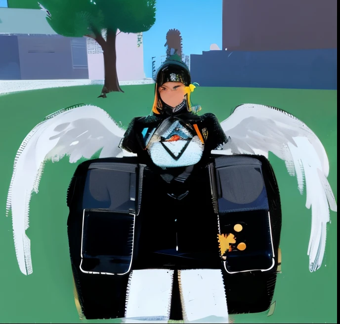 Anjo asas brancas e capa preta, qualidade 4K