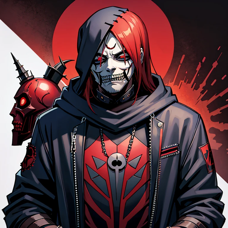Mix Joey jordison's slipknot mask with the anonymous mask.