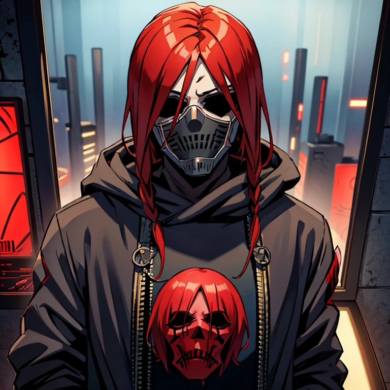 Mix Joey jordison's slipknot mask with the anonymous mask.