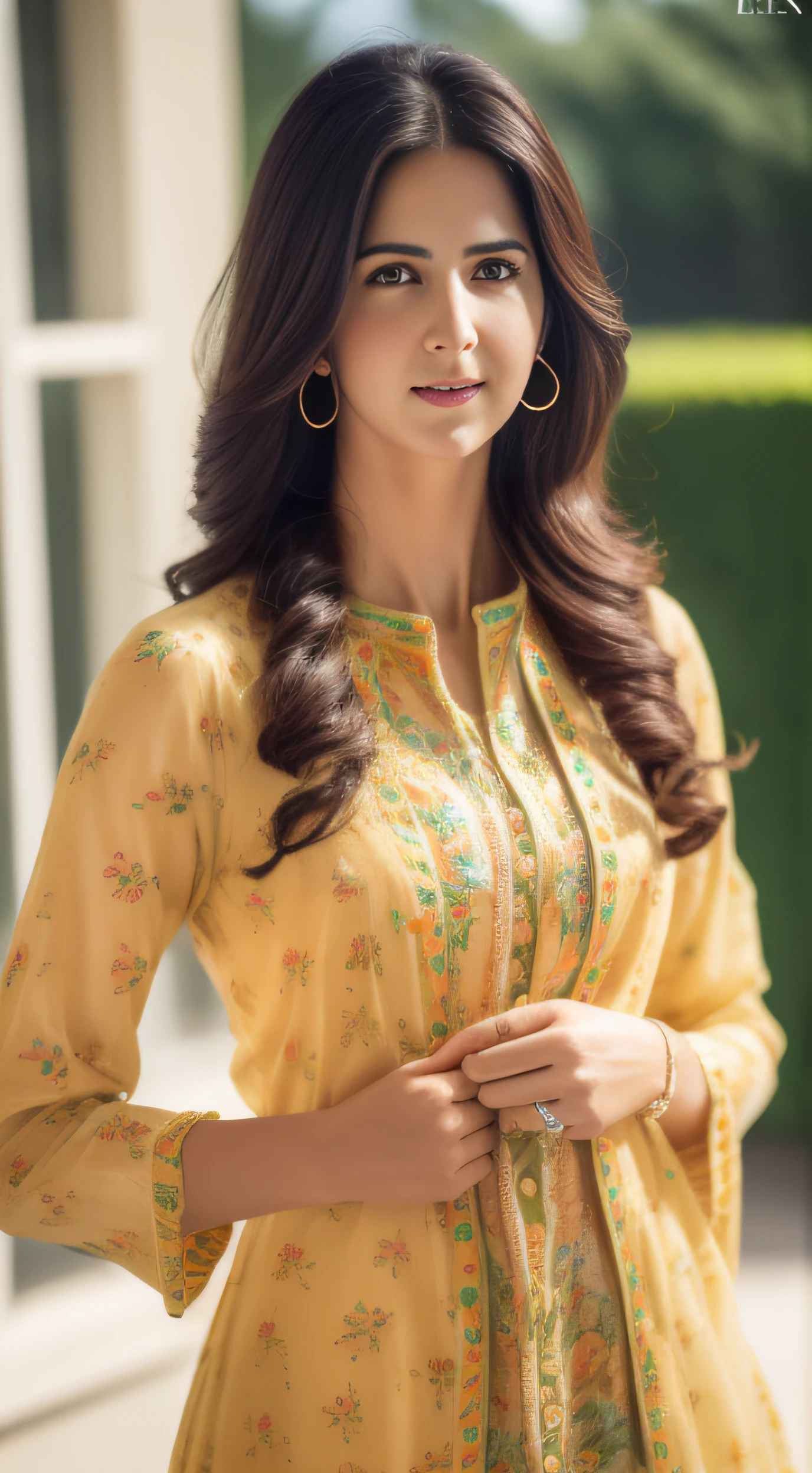 A beautiful woman ((Katrina kaif:1.2)) in intricate Bold and Bright Florals Outfit, sharp focus, Nikon Z 85mm, unparalleled masterpiece, ultra-realistic 8k photos, best quality, masterpiece, (photorealistic:1.2), (realistic:1.5), (hyperrealistic:1.2),(realistic human skin:1.6), (detailed clothes features), (High Quality: 1.2), Raw photo, (Perfect body shape), Uniform, Unobtrusive,