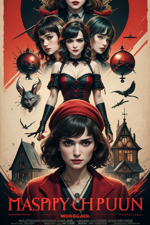 (masutepiece, Best Quality), Rachel Weisz、8K Wallpaper, Highly detailed, poster for, krampus, vintage horror, 1940's, christmas horror thriller movie poster, Bauhaus, shapes, lines, Abstract, propaganda, Gothic, Cinematic poster, Vintage,