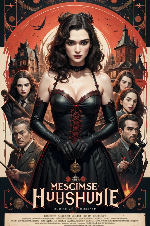 (masutepiece, Best Quality), Rachel Weisz、8K Wallpaper, Highly detailed, poster for, krampus, vintage horror, 1940's, christmas horror thriller movie poster, Bauhaus, shapes, lines, Abstract, propaganda, Gothic, Cinematic poster, Vintage,