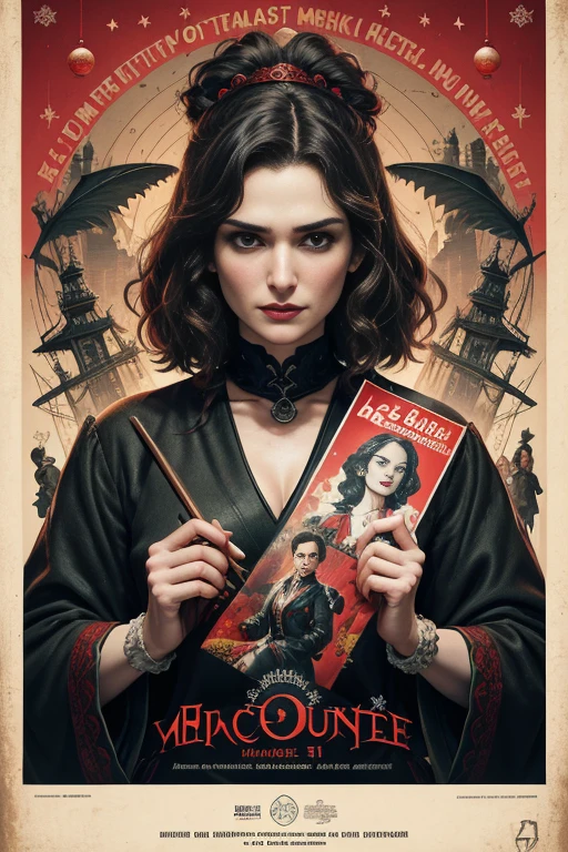 (masutepiece, Best Quality), Rachel Weisz、8K Wallpaper, Highly detailed, poster for, krampus, vintage horror, 1940's, christmas horror thriller movie poster, Bauhaus, shapes, lines, Abstract, propaganda, Gothic, Cinematic poster, Vintage,