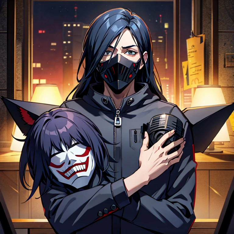 Make a mix between The Anonymous mask and Joey Jordison's Slipknot mask.