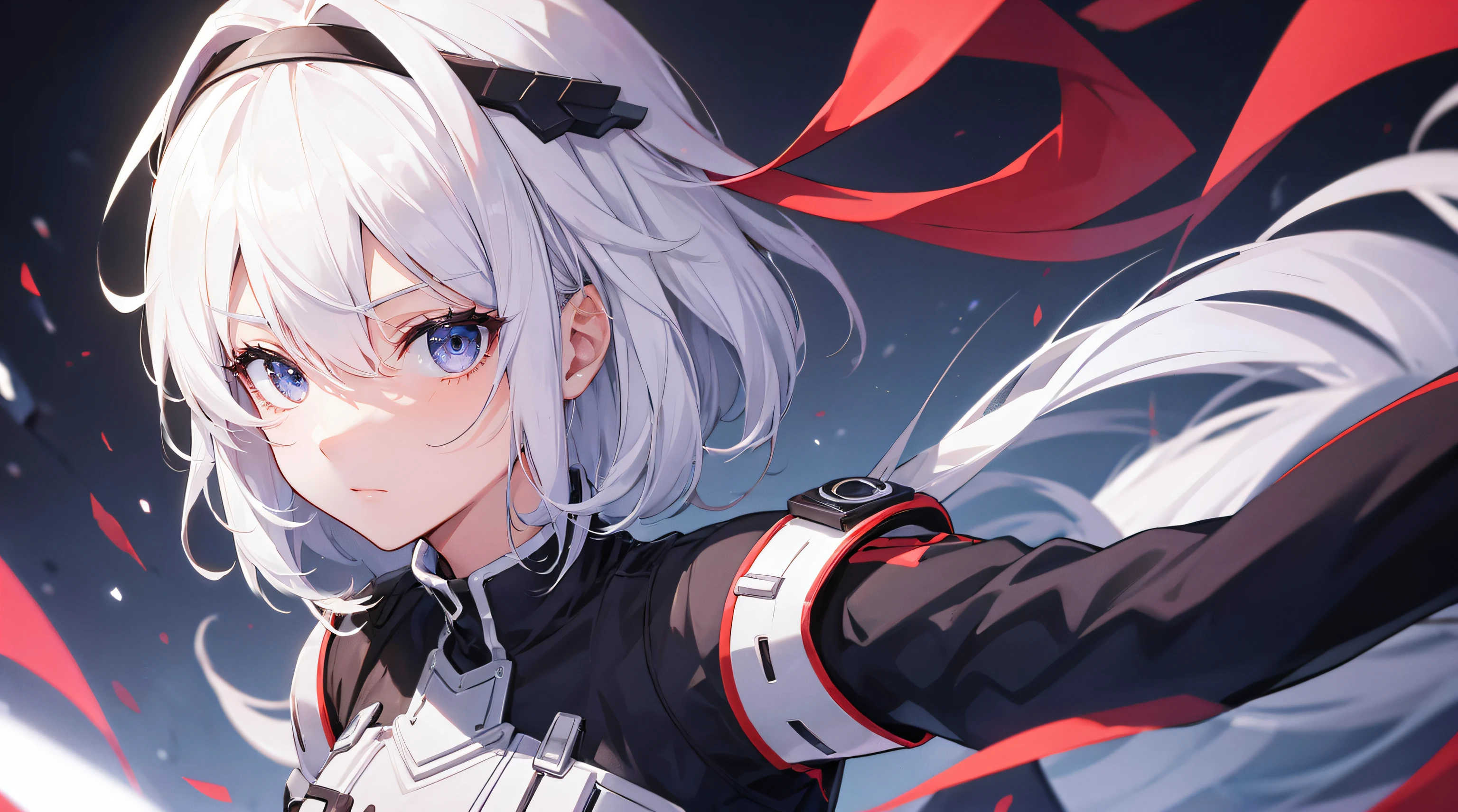 whaite hair,pigtails,Anime figure,The upper part of the body,tmasterpiece,White pupils,