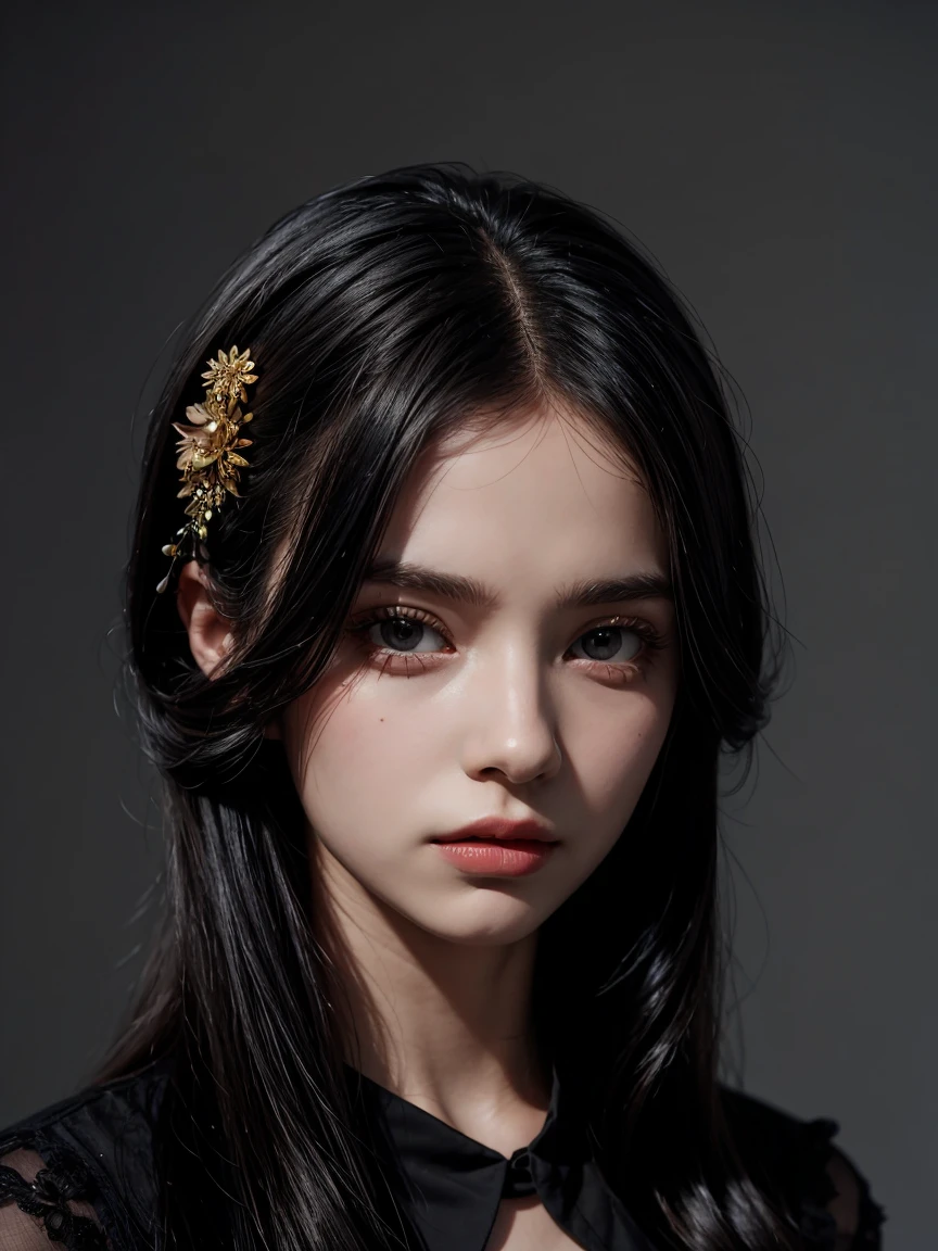 portrait ofa beautiful woman by Flora Borsi, style by Flora Borsi, bold,  ((Flora Borsi)), black hair,