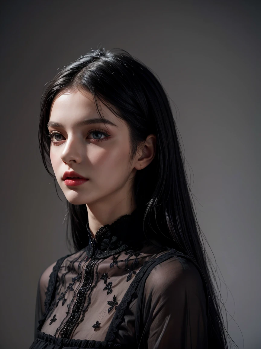 portrait ofa beautiful woman by Flora Borsi, style by Flora Borsi, bold,  ((Flora Borsi)), black hair,