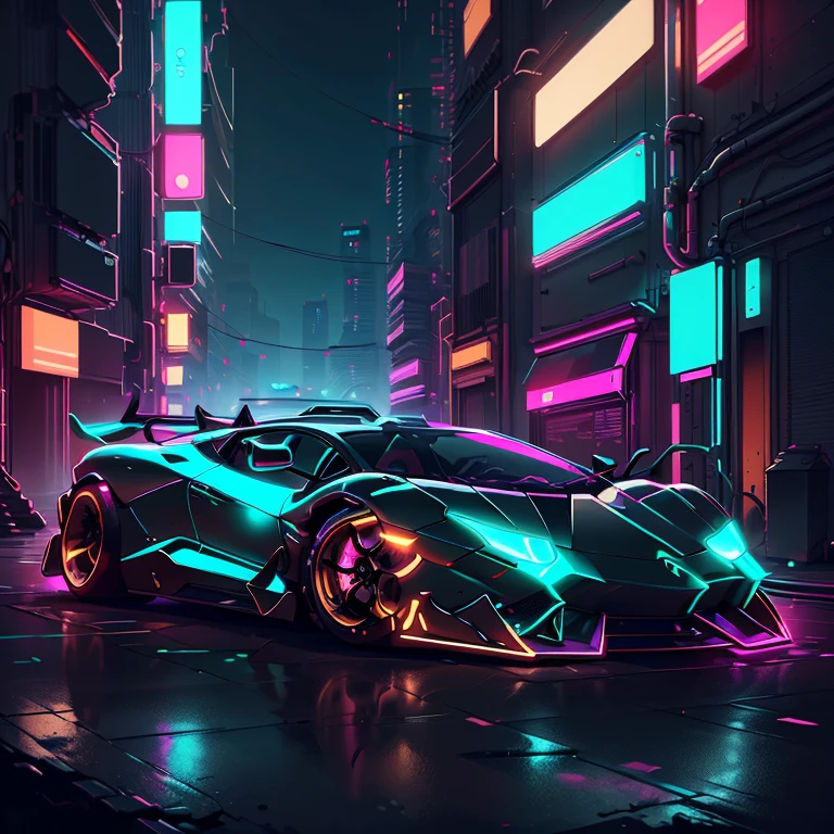 Cyberpunk AI Neon Lamborghini in the Cyberpunk AI City