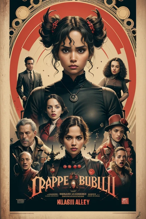 (masutepiece, Best Quality), Halle Berry、8K Wallpaper, Highly detailed, poster for, krampus, vintage horror, 1940's, christmas horror thriller movie poster, Bauhaus, shapes, lines, Abstract, propaganda, Gothic, Cinematic poster, Vintage,