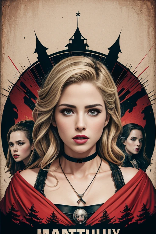 (masutepiece, Best Quality), Emily Bett Rickards、8K Wallpaper, Highly detailed, poster for, krampus, vintage horror, 1940's, christmas horror thriller movie poster, Bauhaus, shapes, lines, Abstract, propaganda, Gothic, Cinematic poster, Vintage,