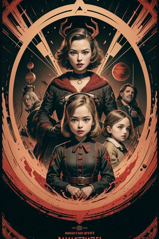 (masutepiece, Best Quality), Emily VanCamp、8K Wallpaper, Highly detailed, poster for, krampus, vintage horror, 1940's, christmas horror thriller movie poster, Bauhaus, shapes, lines, Abstract, propaganda, Gothic, Cinematic poster, Vintage,