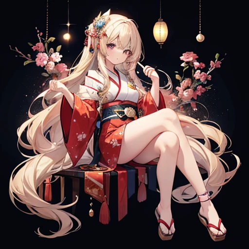 masutepiece, Best Quality, 1girl in, very long brown hair:1.5、Wavy long hair、side swept bangs、独奏、Wearing Japanese kimono、{{white backgrounid、 Background:1.8}}、full body Esbian