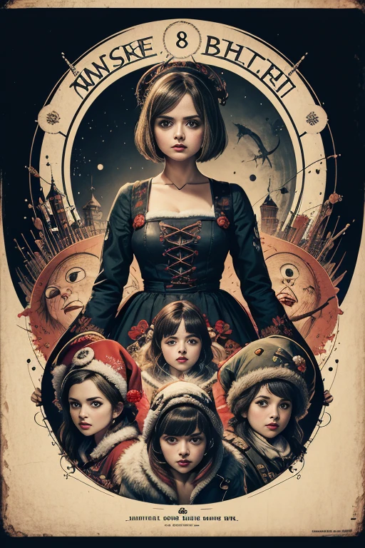 (masutepiece, Best Quality), Jenna Louise Coleman、8K Wallpaper, Highly detailed, poster for, krampus, vintage horror, 1940's, christmas horror thriller movie poster, Bauhaus, shapes, lines, Abstract, propaganda, Gothic, Cinematic poster, Vintage,