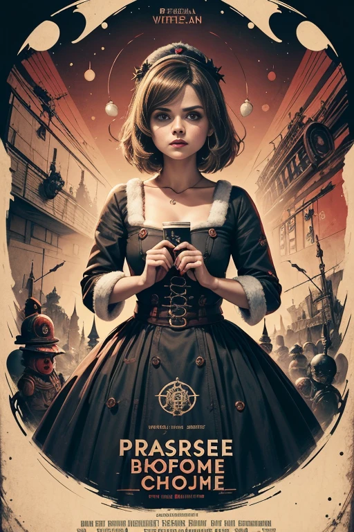 (masutepiece, Best Quality), Jenna Louise Coleman、8K Wallpaper, Highly detailed, poster for, krampus, vintage horror, 1940's, christmas horror thriller movie poster, Bauhaus, shapes, lines, Abstract, propaganda, Gothic, Cinematic poster, Vintage,