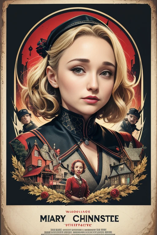 (masutepiece, Best Quality), Hayden Panettiere、8K Wallpaper, Highly detailed, poster for, krampus, vintage horror, 1940's, christmas horror thriller movie poster, Bauhaus, shapes, lines, Abstract, propaganda, Gothic, Cinematic poster, Vintage,