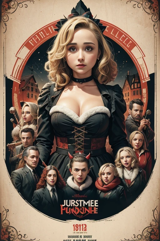 (masutepiece, Best Quality), Hayden Panettiere、8K Wallpaper, Highly detailed, poster for, krampus, vintage horror, 1940's, christmas horror thriller movie poster, Bauhaus, shapes, lines, Abstract, propaganda, Gothic, Cinematic poster, Vintage,