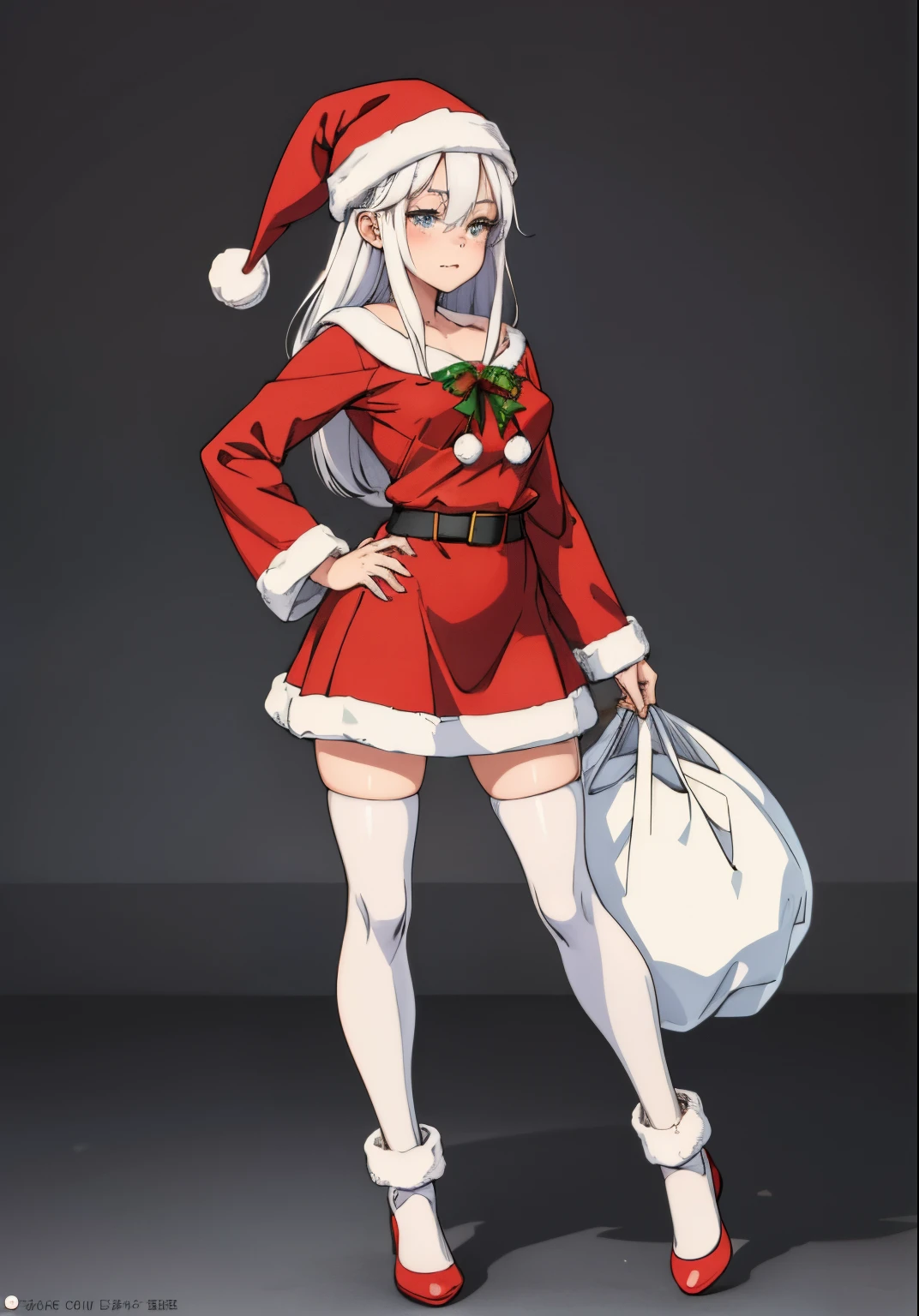 Cute girl, Dressed as Santa Claus,Her hair is white, full body