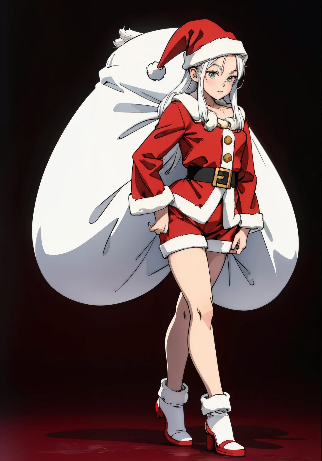 Cute girl, Dressed as Santa Claus,Her hair is white, full body