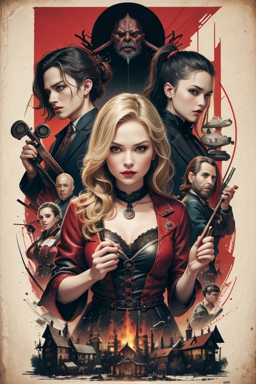 (masutepiece, Best Quality), Jennifer Morrison、8K Wallpaper, Highly detailed, poster for, krampus, vintage horror, 1940's, christmas horror thriller movie poster, Bauhaus, shapes, lines, Abstract, propaganda, Gothic, Cinematic poster, Vintage,