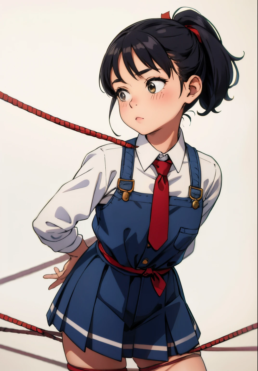 Anime girl in school uniform with red tie and suspenders - SeaArt AI