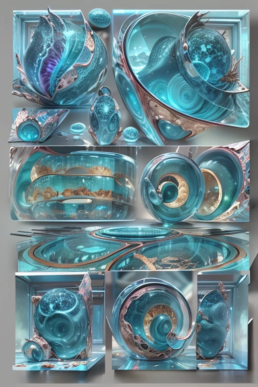 ((SeaArt logo)) !Highest quality! Masterpiece! High-quality logo. 3D visualization. Unreal Engine. The highest quality, details, textures, materials, and clear forms (smooth glass, synthetic material, artificial stone, plastic, metal). Blue radiance from the depths of the forms, Seaart Logo!, 3D logo. One item. Front camera view, perspective
